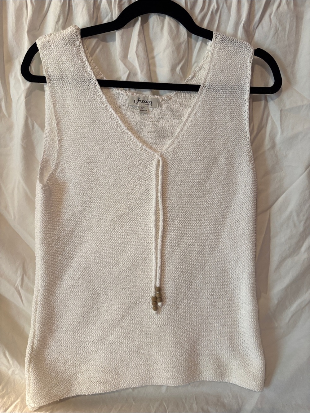 Jessica Cream Knit Sleeveless V-Neck Tank with Front Tie